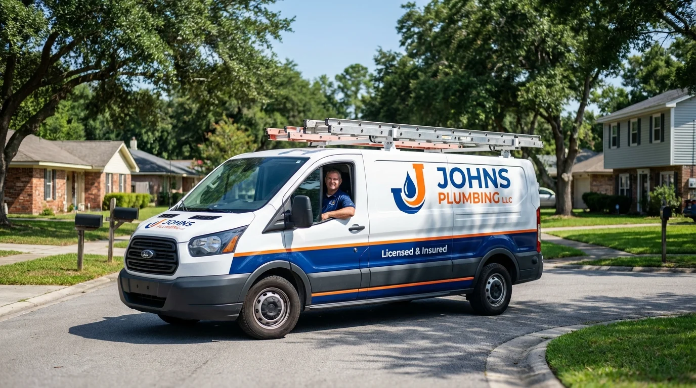 Johns Plumbing LLC service van in Woodmere, NY