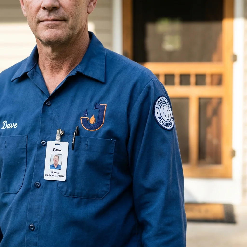 Licensed plumber showing ID badge in Woodmere, NY