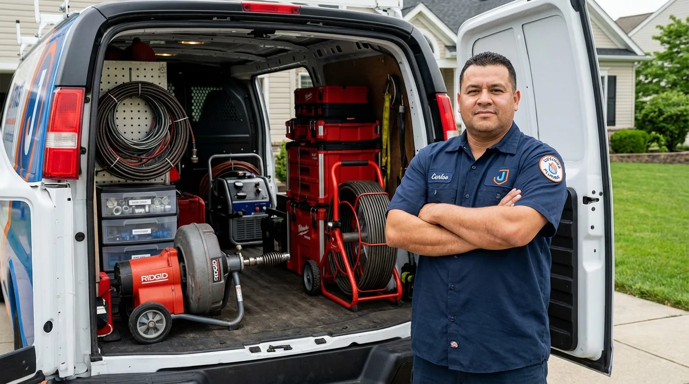 Professional drain cleaning equipment and Johns Plumbing LLC plumber in Woodmere