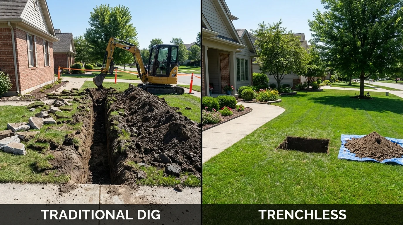 Trenchless sewer repair with minimal yard damage versus traditional excavation in Woodmere, NY